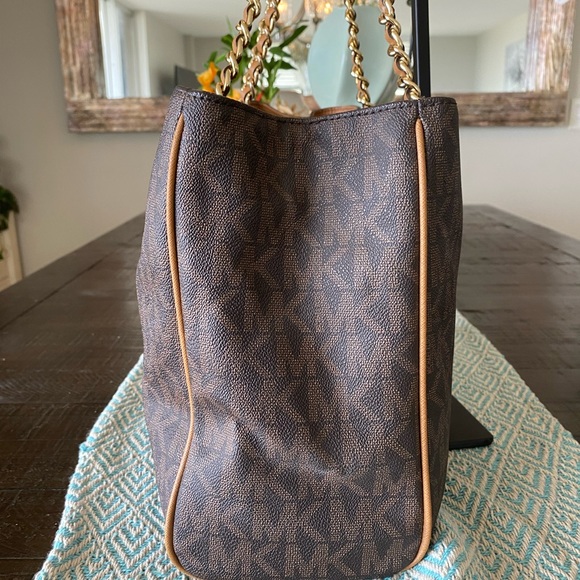 🌺Michael Kors Signature Logo Tote & Wallet Set (Brown) w/Gold Hardware & Chain - Picture 5 of 16